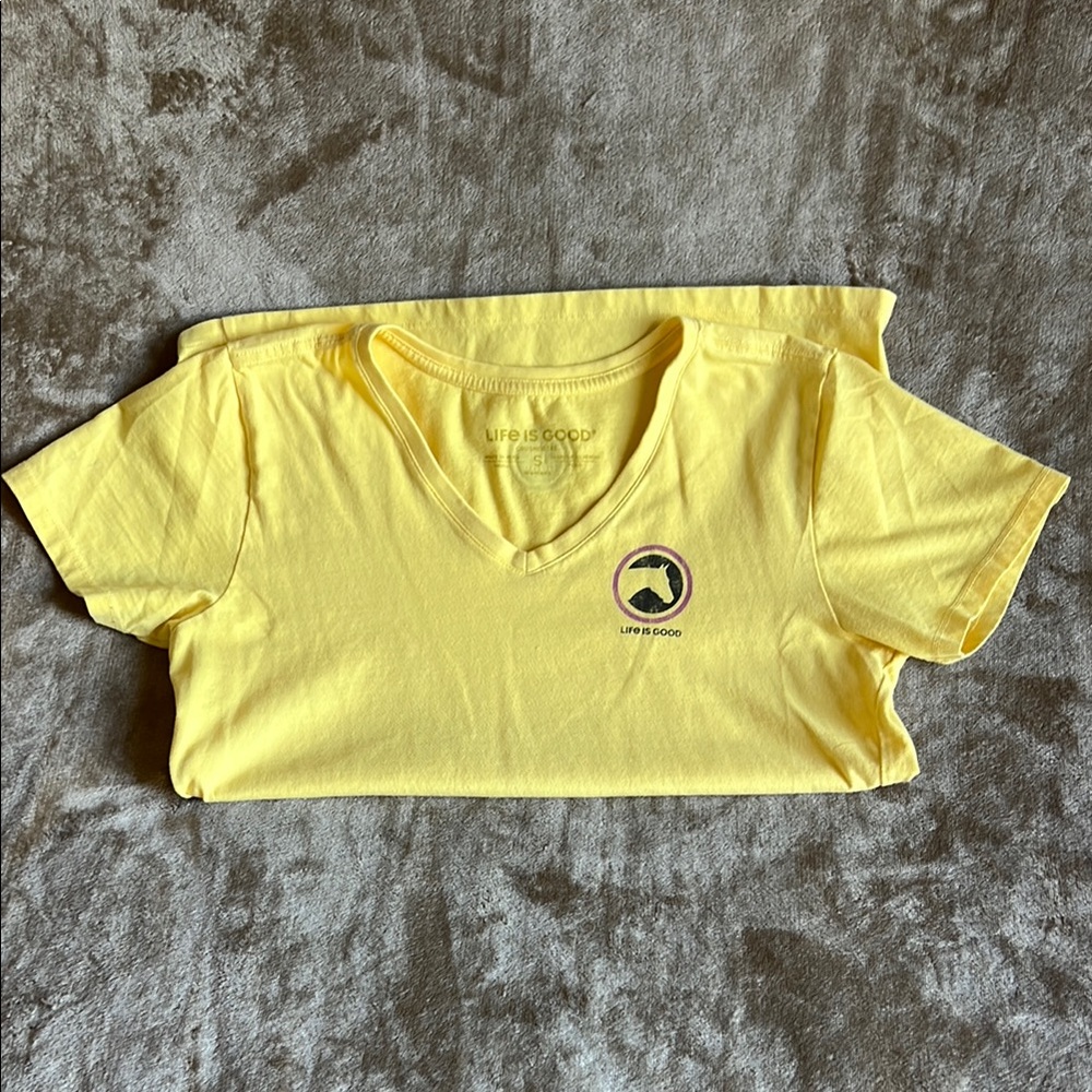 Life Is Good Soft Yellow Tee Horse Logo - Picture 2 of 8